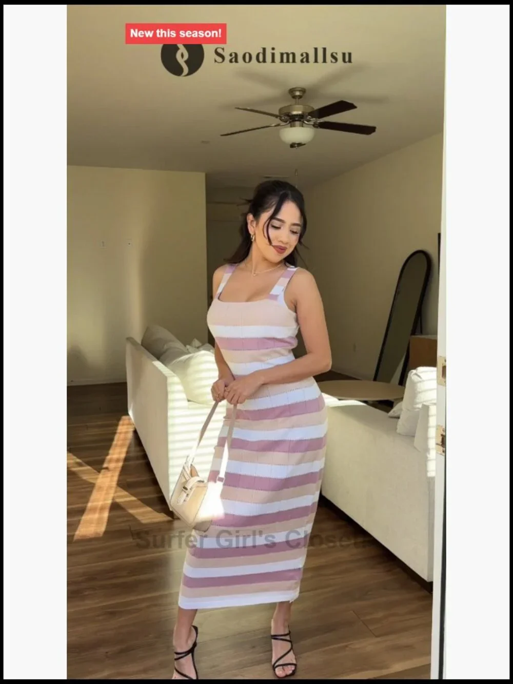 Striped Bodycon Midi Dress Sleeveless Square Neck Color Block Knit Summer Tank